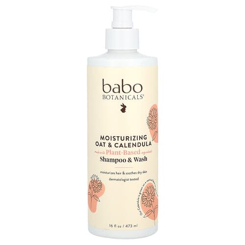 Babo Botanicals, Kosteuttava shampoo ja pesuaine, kaura ja kehäkukka, 473 ml