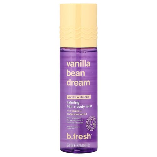 b.fresh, Vaniljatangon unelma, rauhoittava hius- ja vartalosuihke, vanilja + manteli, 221 ml