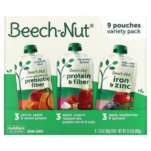 Beech-Nut, Monipakkaus, 12+ kuukautta, 9 pussia, 99 g / pussi