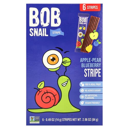 Bob Snail, Hedelmäraita, omena-päärynä-mustikka, 6 raitaa, 14 g/kpl
