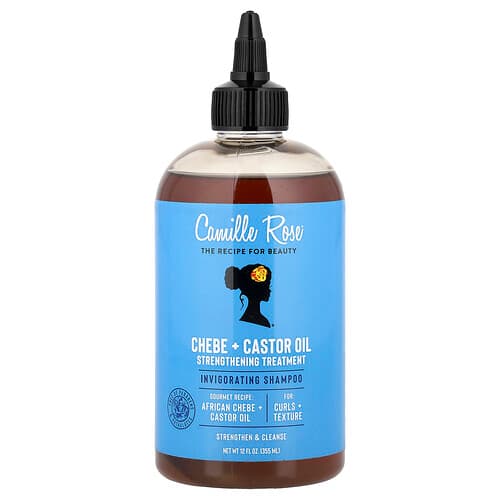 Camille Rose, Virkistävä shampoo, vahvistava hoitoaine, Chebe + risiiniöljy, 355 ml