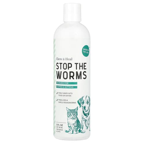 Chew + Heal, Stop The Worms, matolääke pennuille ja kissanpennuille, 355 ml
