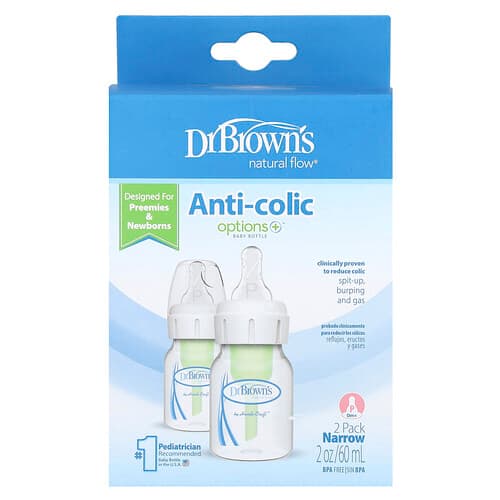 Dr. Brown's, Natural Flow®, Anti-colic Option+™ -tuttipullo, 0 kk+, 2 pakkausta, 60 ml / kpl