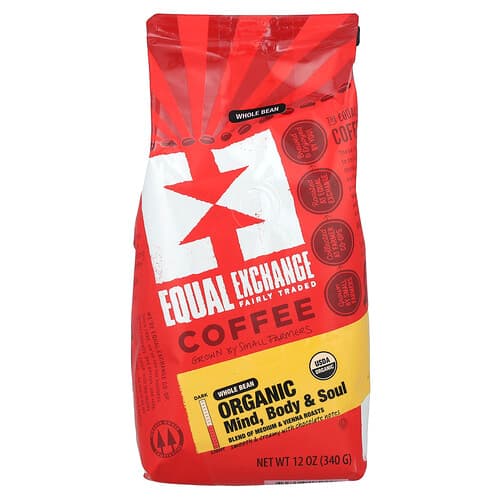 Equal Exchange, Luomukahvi, Mieli, Keho ja Sielu, Kokonaiset Papuja, Keskipaahtoinen, 340 g
