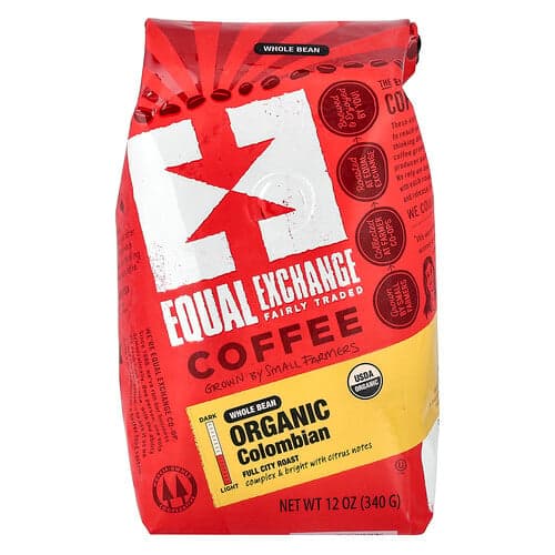 Equal Exchange, Luomukahvi, kolumbialainen, kokonaiset pavut, täyspaahtoinen, 340 g
