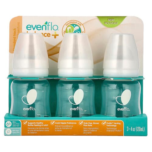 Evenflo Feeding, Balance+ -pullot, normaali, 0+ kuukautta, hidas virtaus, 3 pulloa, 120 ml / pullo