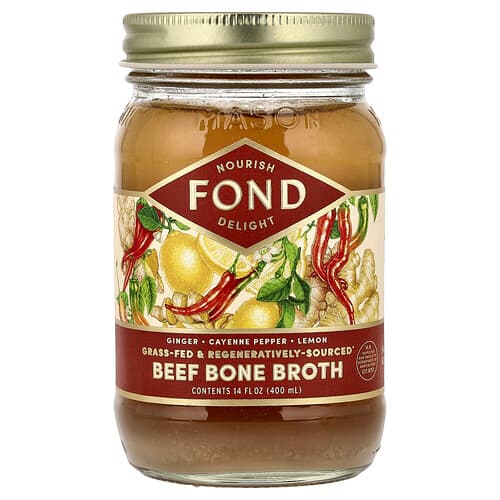 FOND Bone Broth, Naudan luuliemi, inkivääri & cayenne, 14 fl oz (400 ml)