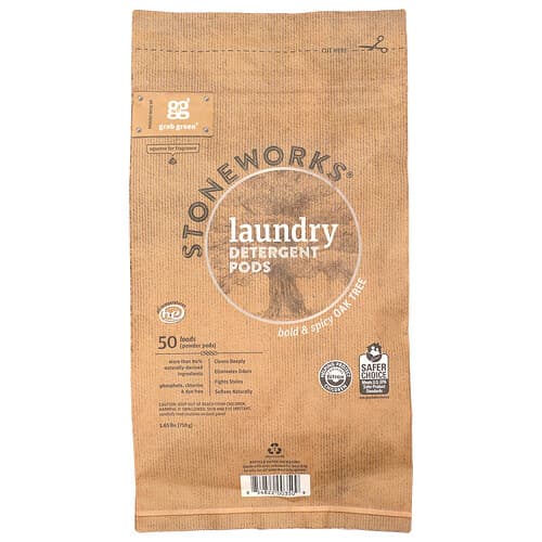 Grab Green, Stoneworks®, Pyykinpesuainekapselit, Tammi, 50 pesukertaa, 750 g
