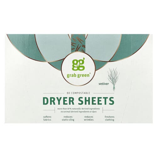 Grab Green, Kuivausrummun liinat, vetiveria, 80 kompostoitavaa liinaa