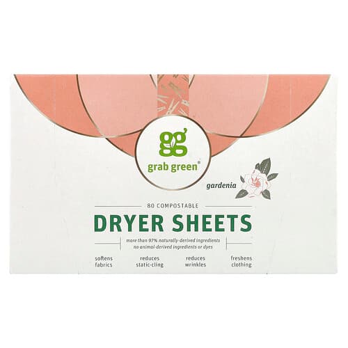 Grab Green, Kuivausrummun lakanat, Gardenia, 80 kompostoitavaa arkkia
