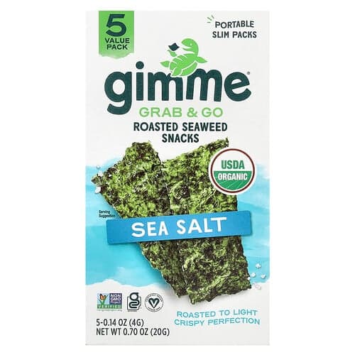 gimMe, Nappaa ja mene -paahdettuja merileväsnackseja, merisuolaa, 5 kpl, 4 g/kpl