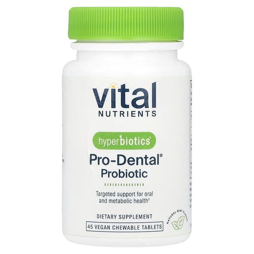 Vital Nutrients, Hyperbiotics®, Pro-Dental® probiootti, luonnollinen minttu, 45 vegaanista pureskeltavaa tablettia