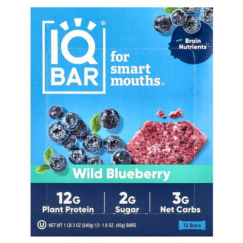 IQBAR, Kasviproteiinipatukka, villimustikka, 12 patukkaa, 45 g/kpl