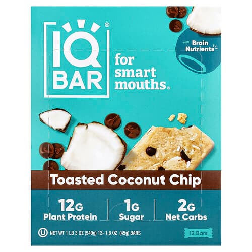 IQBAR, Kasviproteiinipatukka, paahdettu kookoshiutale, 12 patukkaa, 45 g/kpl