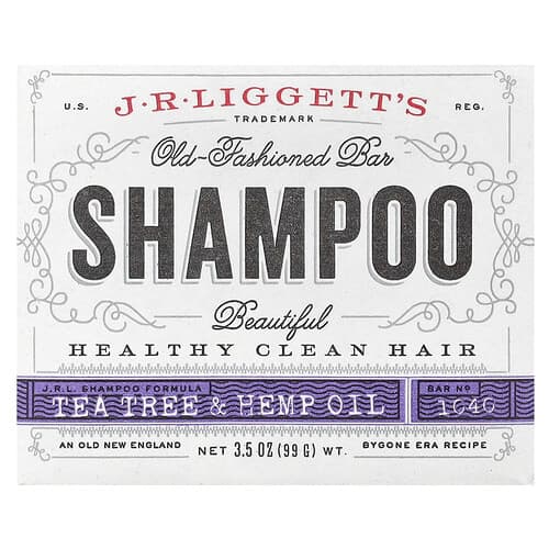 J.R. Liggett's, Vanhanaikainen shampoopala, teepuuöljyä ja hamppuöljyä, 99 g