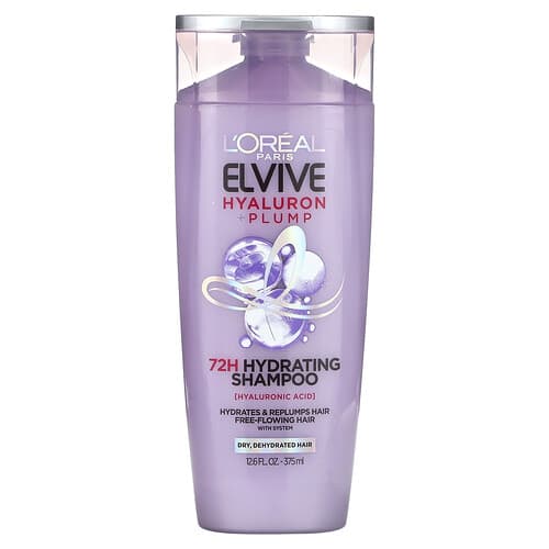 L'Oréal, Elvive, Hyaluron + Plump, 72H kosteuttava shampoo, kuiville, kosteusköyhille hiuksille, 375 ml