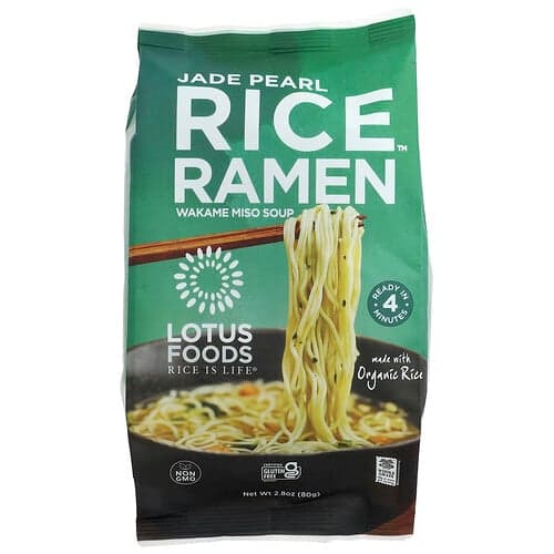 Lotus Foods, Jade Pearl Rice™ Ramen, wakame-misokeitto, 80 g
