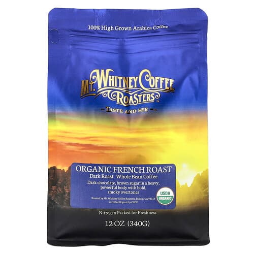 Mt. Whitney Coffee Roasters, Luomu ranskalainen paahto, täyspapukahvi, tummapaahto, 340 g