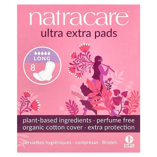 Natracare, Ultra Extra -pehmusteet, pitkät, 8 pehmustetta