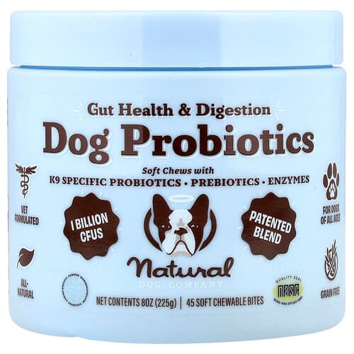 Natural Dog Company, Koiran probiootit, suoliston terveys ja ruoansulatus, koirille, kaikenikäisille, 45 pehmeää pureskeltavaa palaa, 8 oz (225 g)