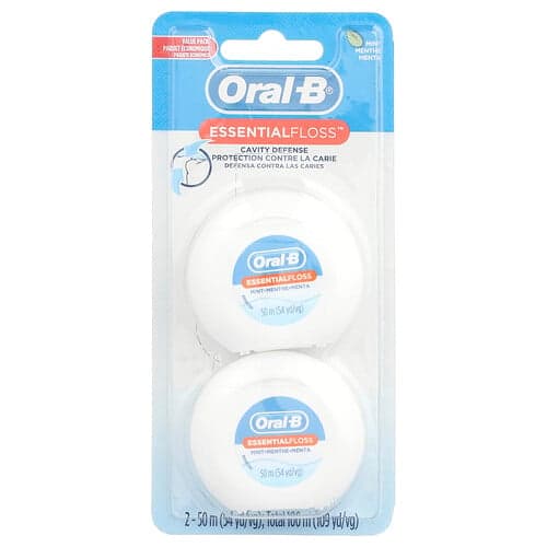 Oral-B, EssentialFloss™, edullinen pakkaus, mintunvihreä, 2 kpl, 54 jaardia (50 m) kappale