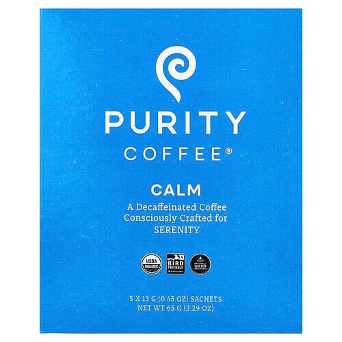 Purity Coffee, Calm, pussi, kofeiiniton, 5 pussia, 13 g / pussi