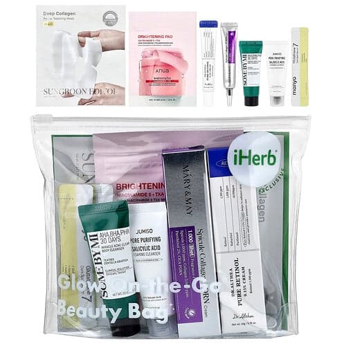iHerb Exclusive, Glow On-The-Go -kosmetiikkalaukku, 8-osainen setti