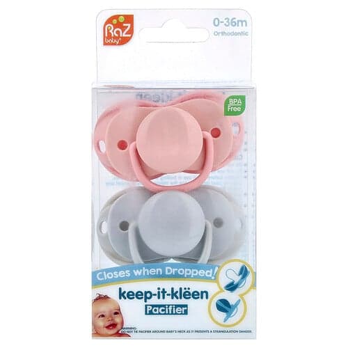 RaZbaby, Keep-It-Kleen tutti, 0-36 kk, pinkki ja harmaa, 2 tuttia