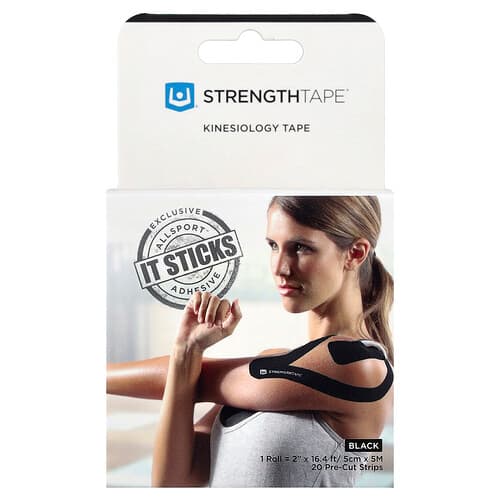 Strengthtape, Kinesioteippi, musta, 20 valmiiksi leikattua liuskaa