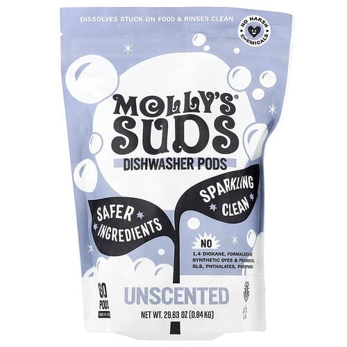 Molly's Suds, Astianpesukoneen kapselit, hajusteettomat, 60 kapselia, 0,84 kg