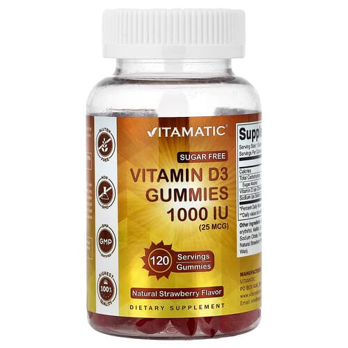 Vitamatic, D3-vitamiinikumit, luonnonmansikka, 1 000 IU (25 mcg), 120 kumeja