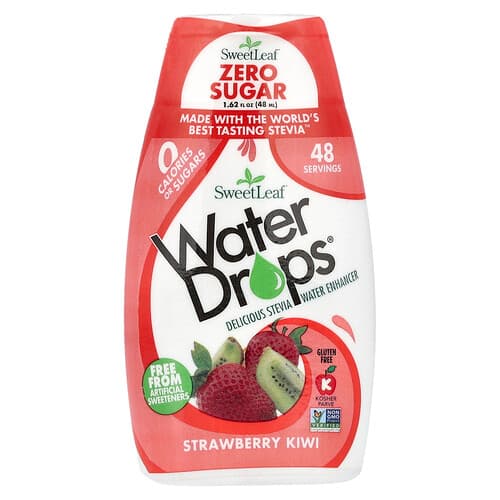 SweetLeaf Stevia, Water Drops®, herkullinen steviaveden tehostaja, mansikka-kiivi, 48 ml