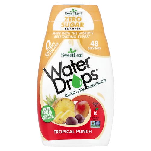 SweetLeaf Stevia, Water Drops®, herkullinen steviaveden makua parantava aine, trooppinen potku, 48 ml