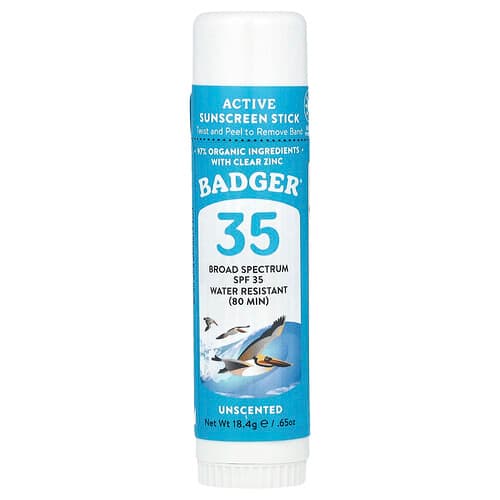 Badger, Aktiivinen aurinkosuojapuikko, SPF 35, hajusteeton, 18,4 g
