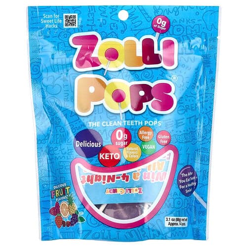 Zollipops, Clean Teeth Pops, herkullisia hedelmän makuja, noin 14 palaa, 88 g