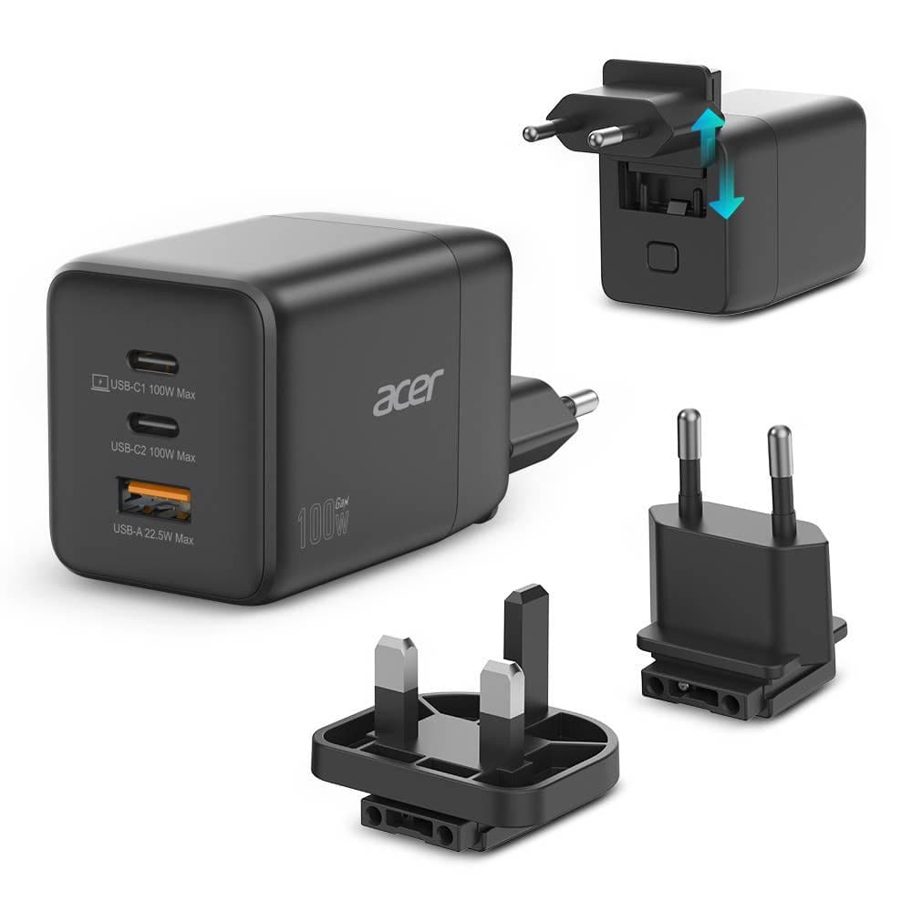 Acer 100W GaN Laturi irrotettavilla EU/UK-liittimillä