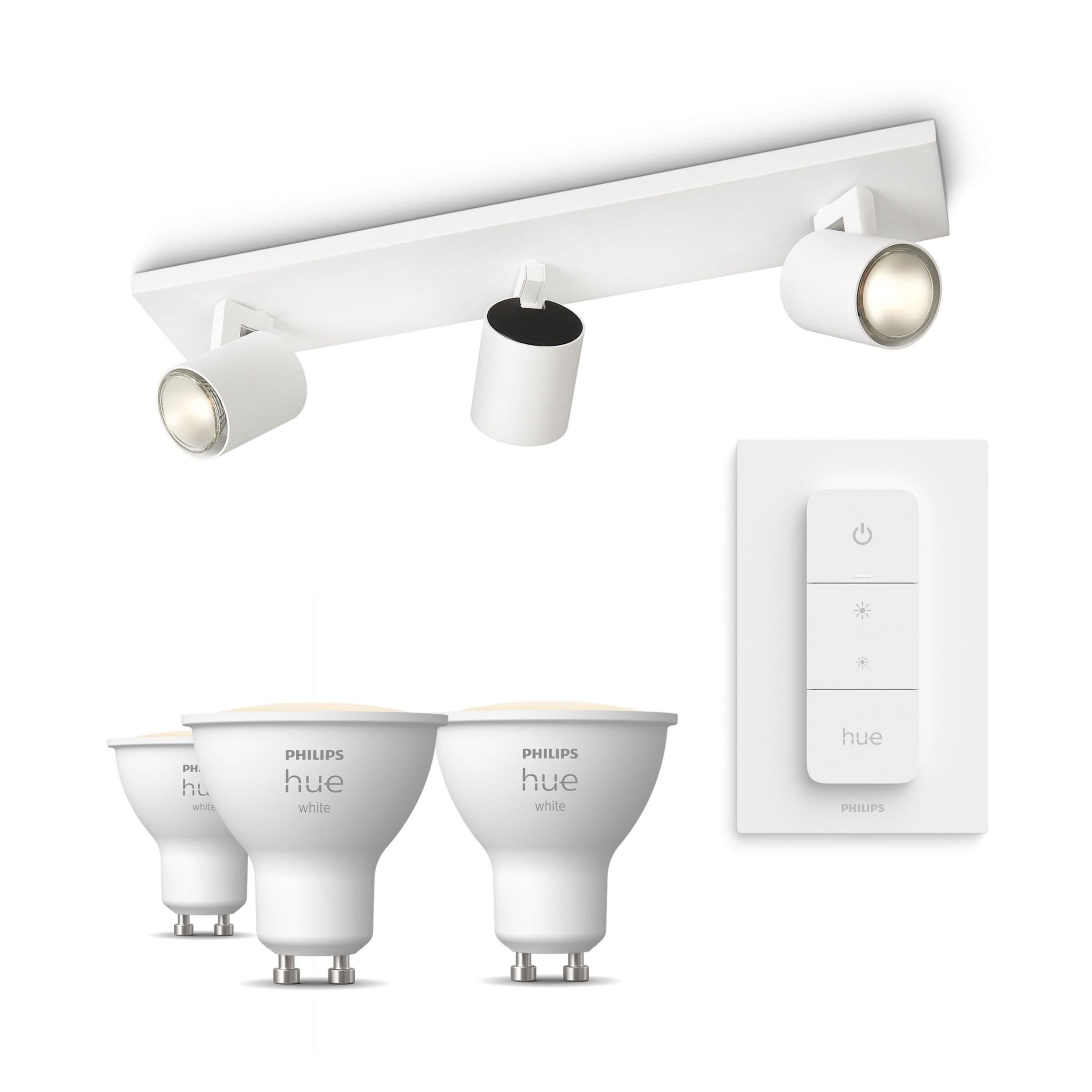 Philips Runner 3 Spotilla, Valkoinen + Dimmer Switch + 3 Kpl White Gu10 -lamppua