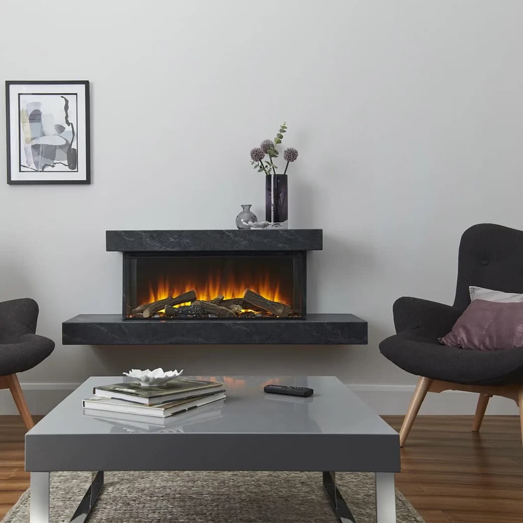 British Fires – Brockenhurst 1200 sähköinen takkasetti | Harmaa marmori, kolmipuolinen liekkinäkymä, 1500 W lämmitysteho