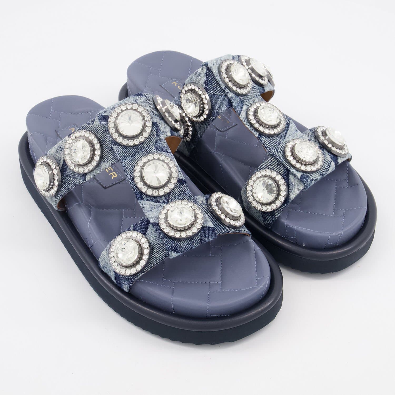 Kurt Geiger Orson Crystal Sandals Blue Denim Embellished Slip On Women - UK5/US7.5/EU38