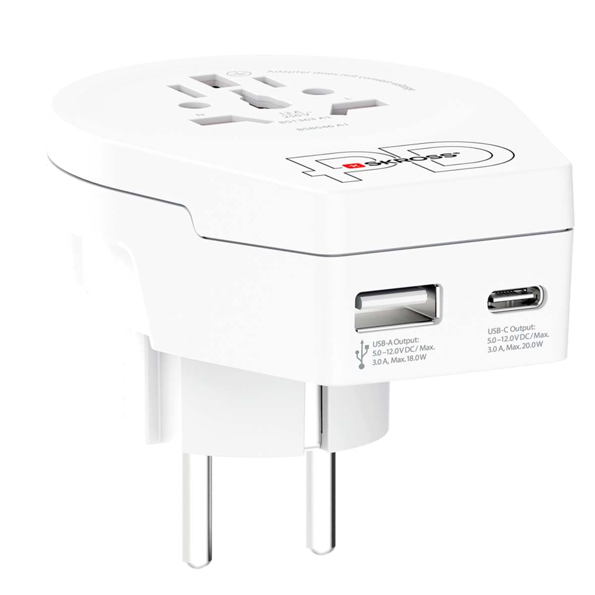 Matkalaturi USB 18W ja USB-C 20W Power Delivery Maailma Eurooppaan