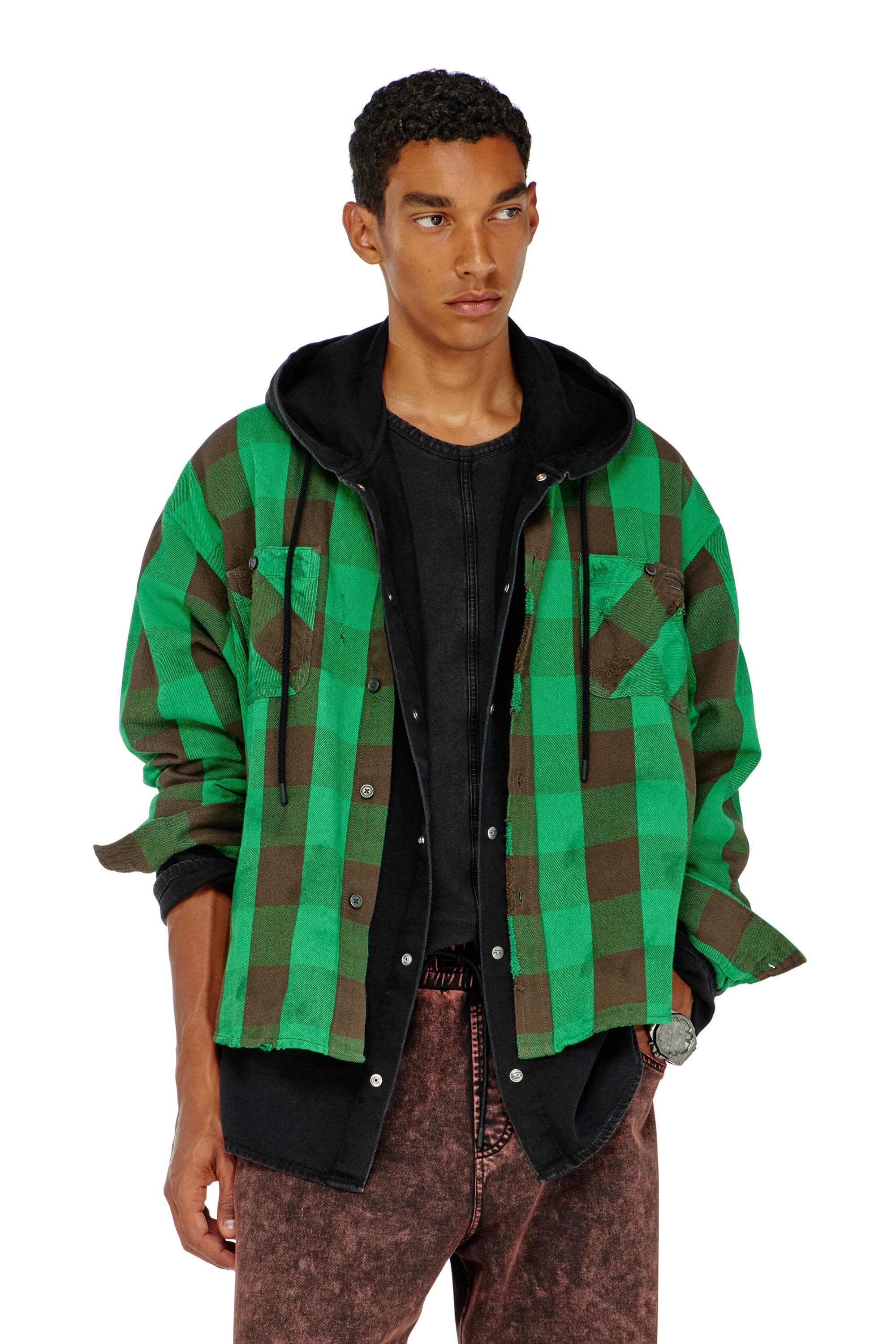 Diesel - Check flannel shirt with distressed effect - Shirts - Man - Multicolor
