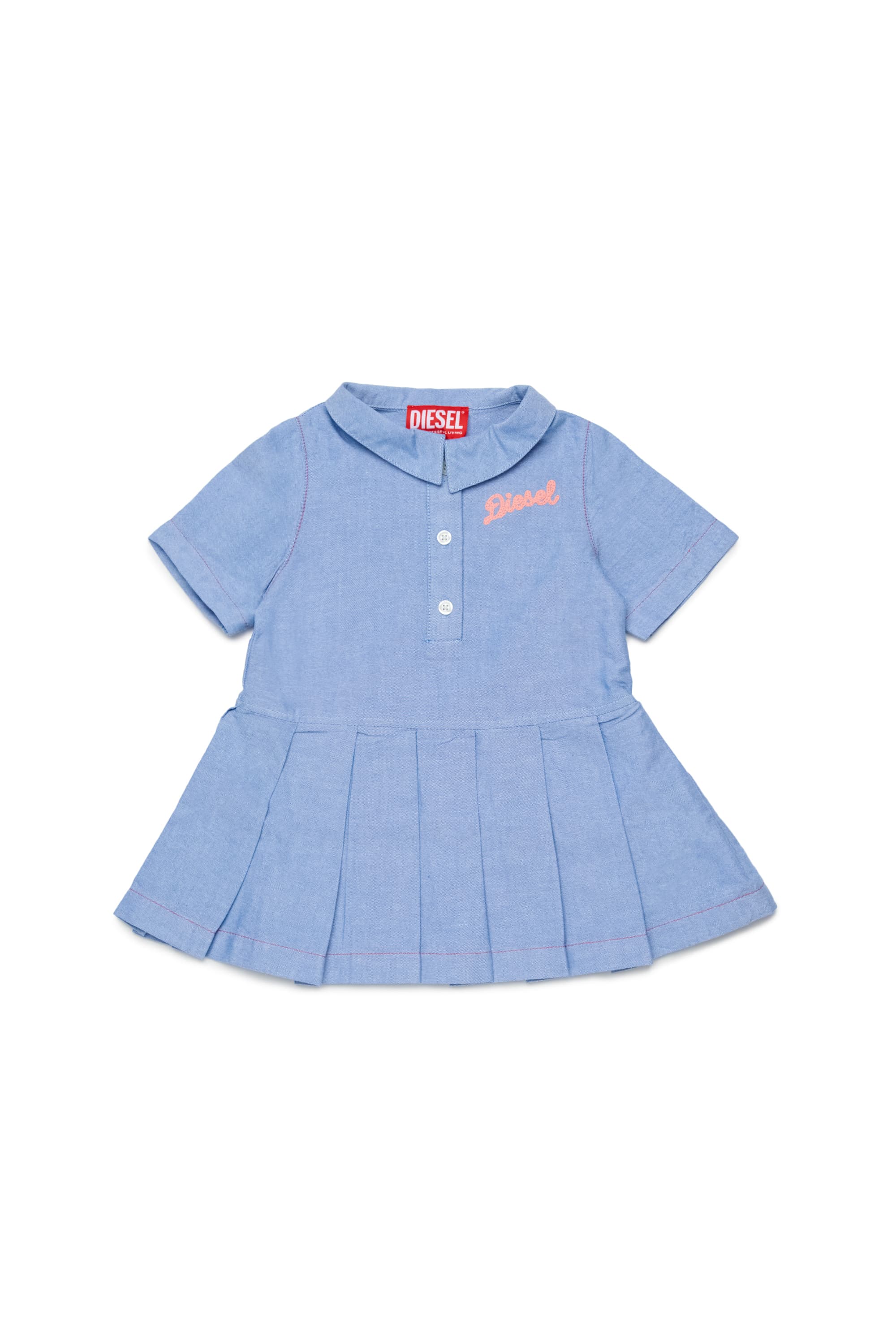 Diesel - Cotton dress with pleated skirt - Dresses - Woman - Blue