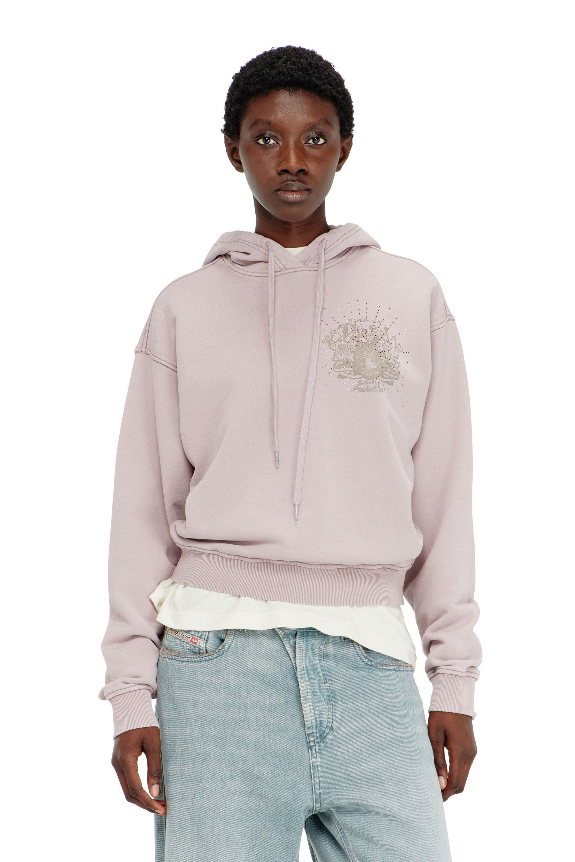 Diesel - Hoodie with prints and rhinestone studs - Sweaters - Woman - Violet