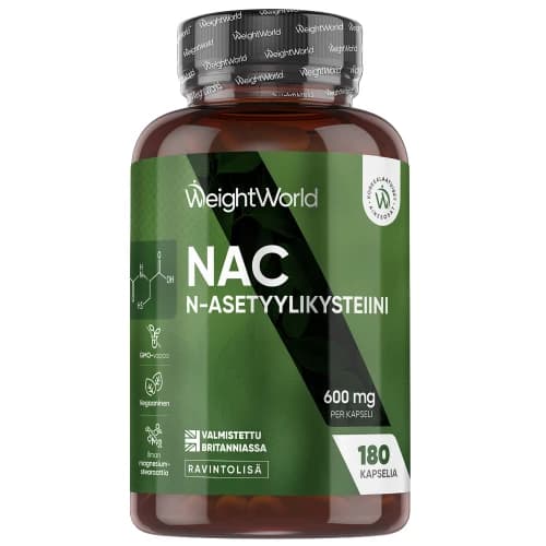 NAC 600 mg 180 kapselia - Aminohappo immuunijärjestelmälle ja urheilusuorituskyvyn parantamiseen