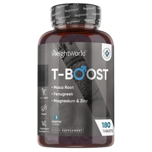 T-Boost - 180 tablettia - Luonnollinen testosteronin ja energian tehostaja, joka sisältää macaa, fenugrekoa, magnesiumia ja sinkkiä
