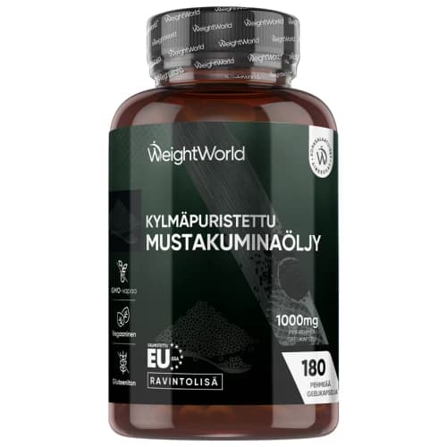 Mustakuminaöljy - 1000 mg 180 pehmeää geelikapselia - Luonnollinen ravintolisä immuunijärjestelmän vahvistamiseen