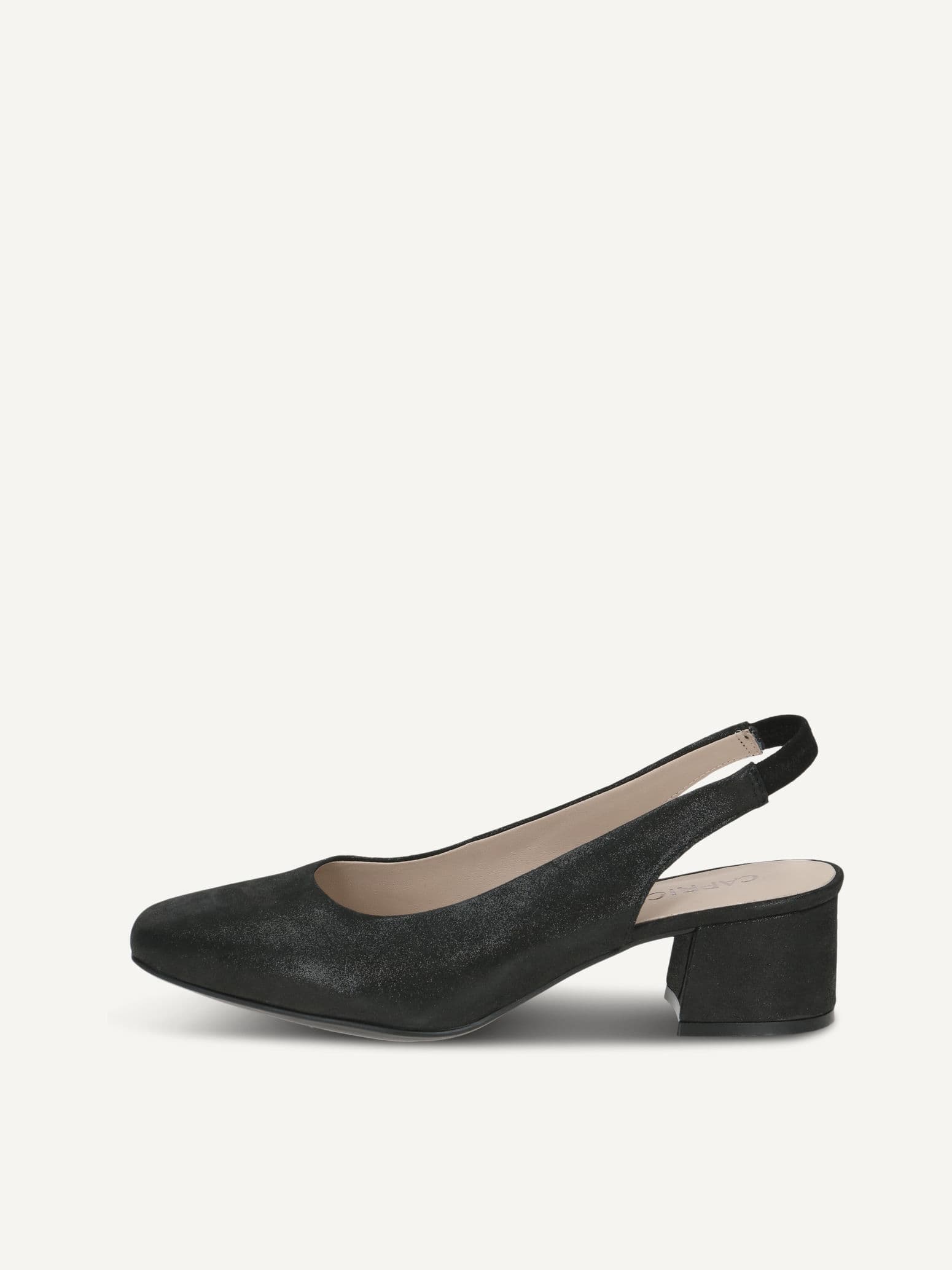 CAPRICE sling pumps, black, made of Leather with Trapeze heel, Size 41