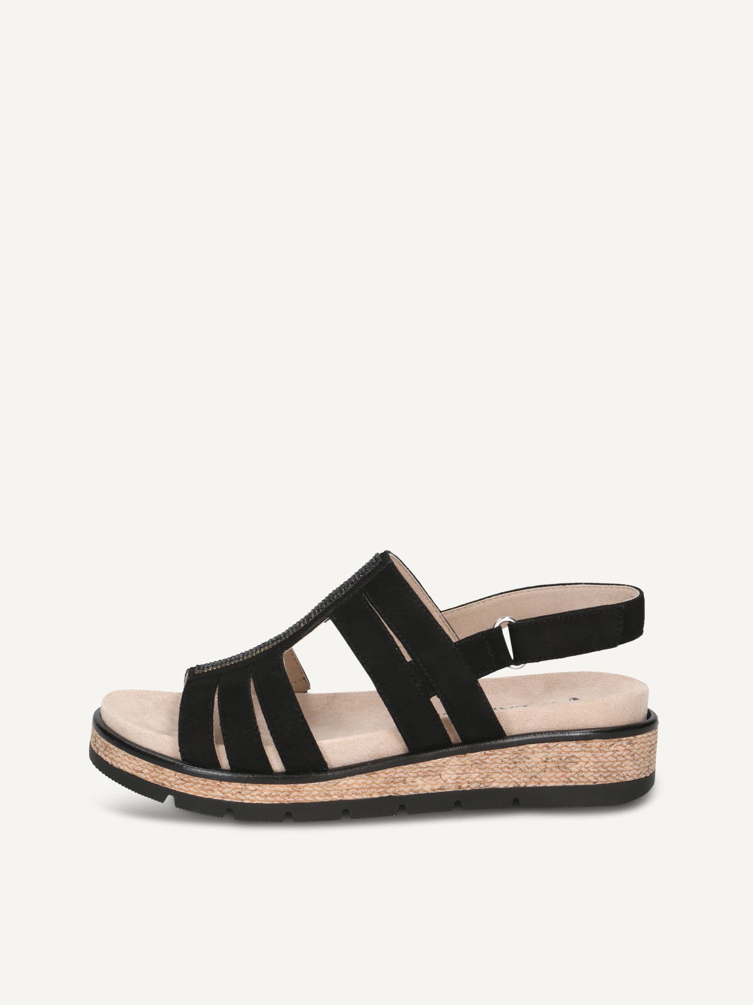CAPRICE Sandal, black, made of Leather and textile without heel, Size 39