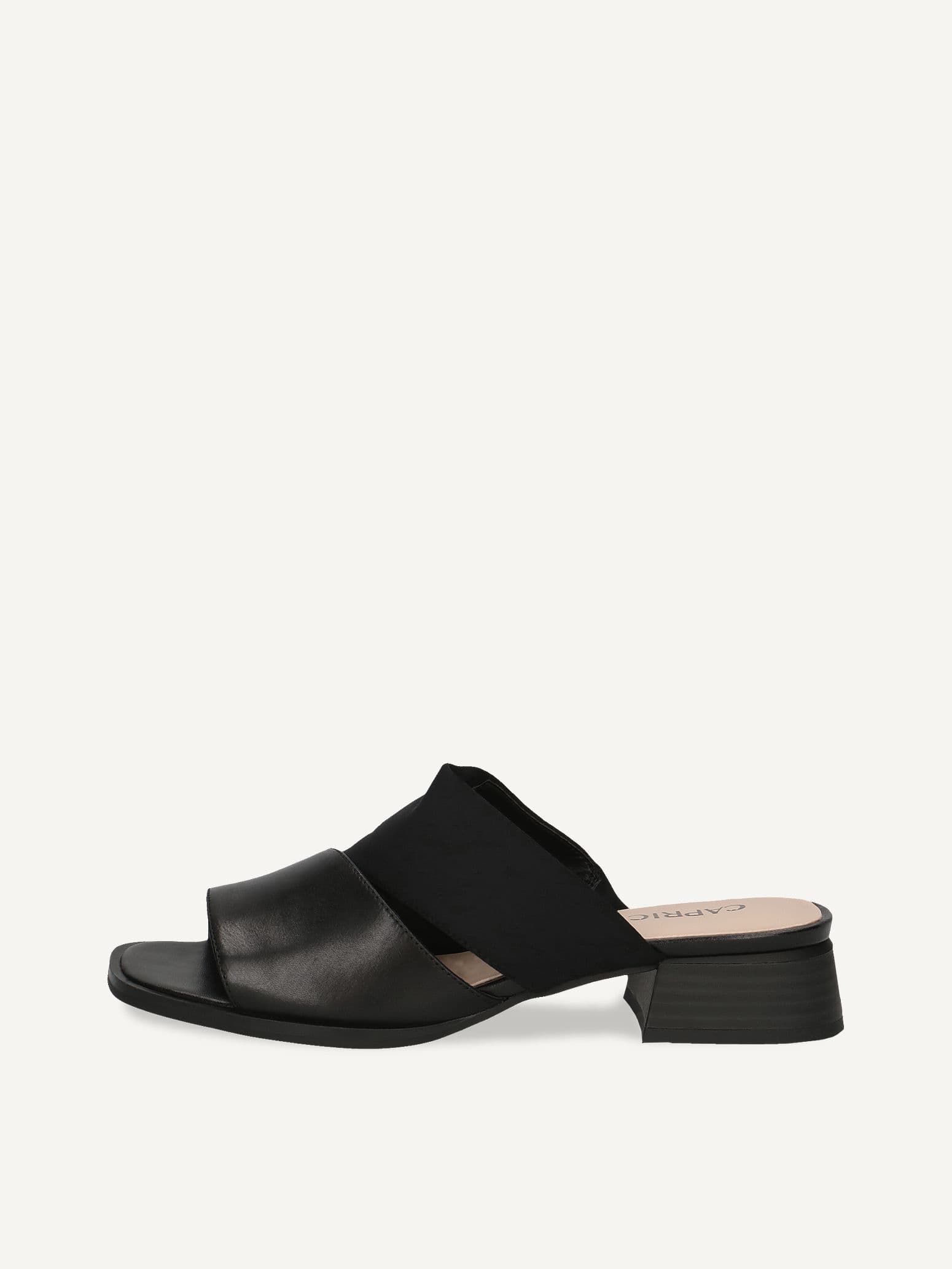 CAPRICE Mule, black, made of Leather and synthetic with Block heel, Size 40