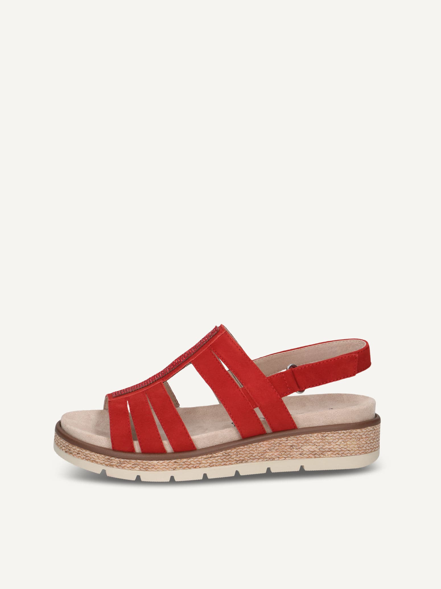 CAPRICE Sandal, red, made of Leather and textile without heel, Size 39
